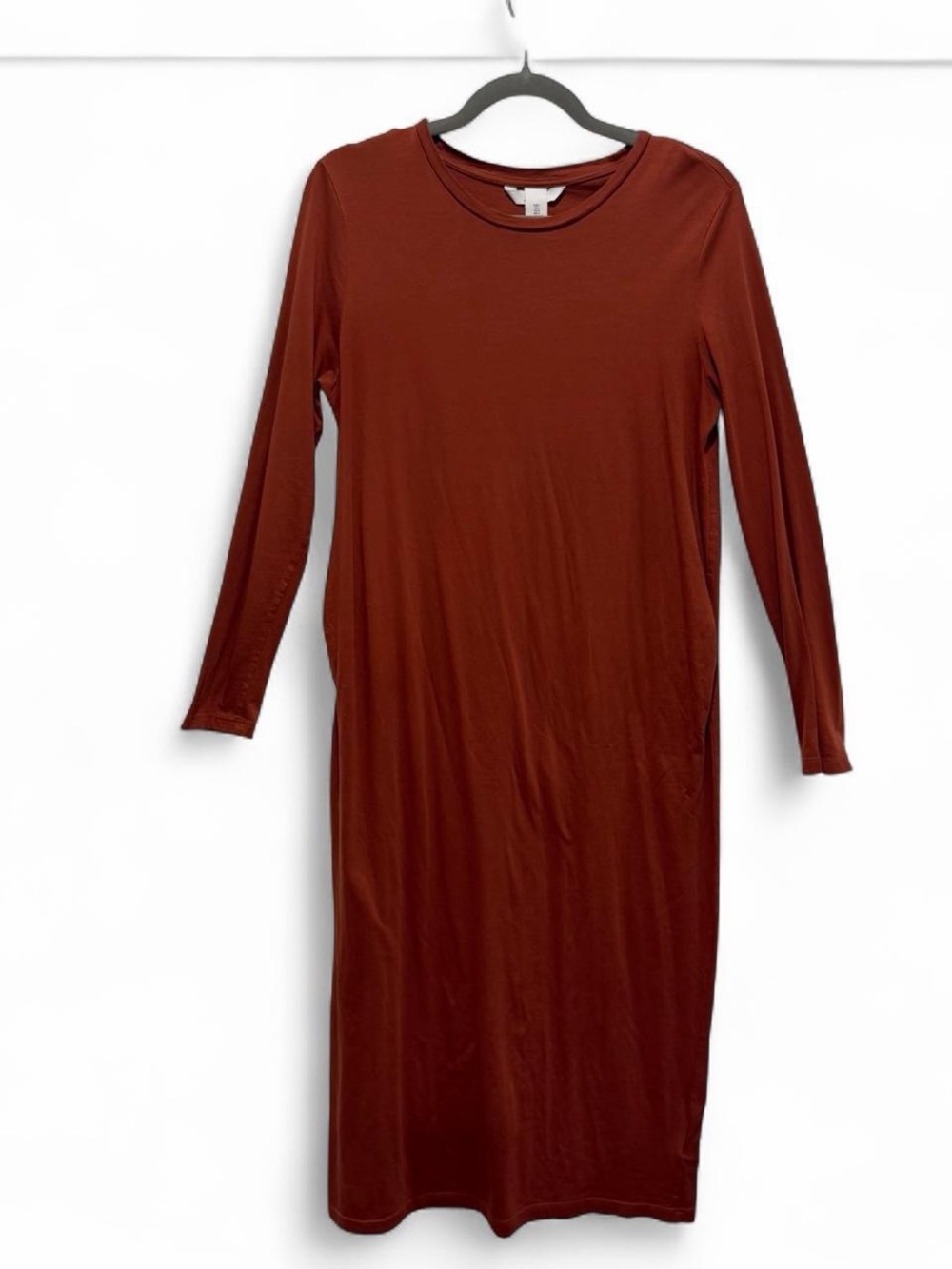 H&M Long Sleeve Maternity Midi Dress in Rust Brown Large